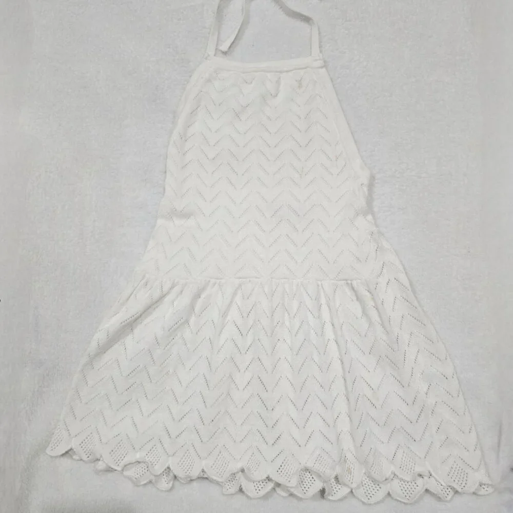 KNITS FOR LOVE & LEMONS ✦ White Chevron Knit Halter Top ✦ Scalloped Hem XS - Picture 6 of 13